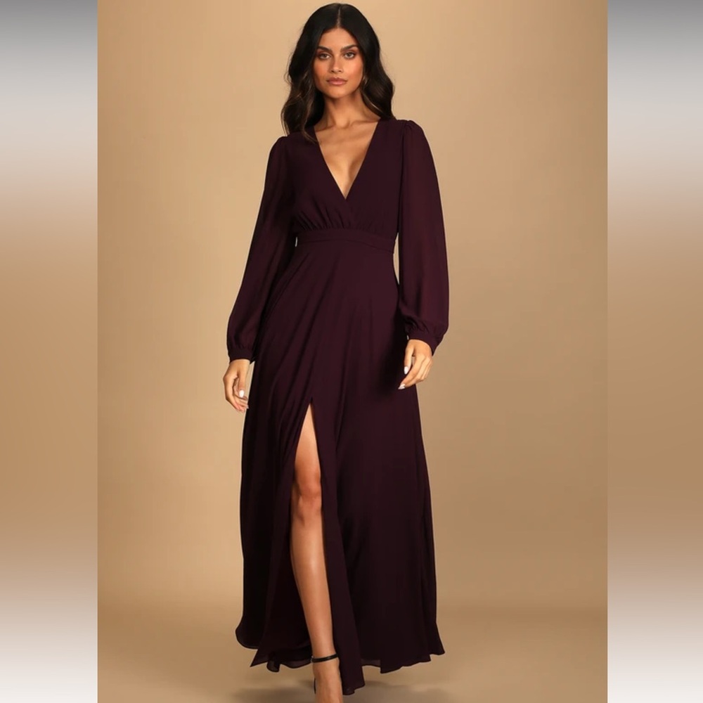 Lulus Adoring You Dark Purple Long Sleeve Maxi Dress